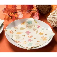 Blue Panda 150-Pack Autumn Leaves Beige Disposable Paper Cocktail Napkins for Thanksgiving Party Supplies