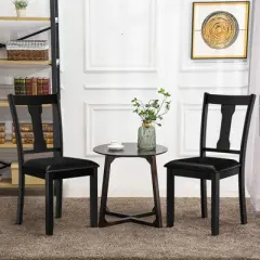 Tangkula Set of 2 Dining Room Chairs Modern Wood Dining Side Chair High Back Kitchen Chairs with Rubber Wood Frame Black/Coffee