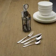 Pfaltzgraff 16pc Westfield Flatware Set with Caddy: 18/0 Stainless Steel, Dishwasher-Safe, Service for 4, Traditional Style