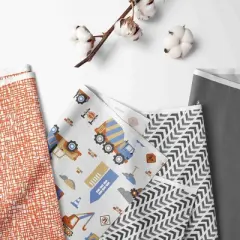 Bacati - Construction Yellow Orange Blue Gray 4 pc Toddler Bedding Set