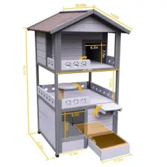 ORRD 3-Story Outdoor Cat House with Balcony, Weatherproof Feral Cat Shelter for Multiple Cats, Large Villa with Scratching Posts