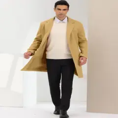 Lars Amadeus Men's Single Breasted Lapel Collar Mid-Length Solid Overcoat