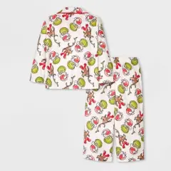 Toddler Dr. Seuss Grinch Christmas Coat Pajama Set - Cream