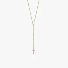 sanctuaire Beaded Rosary Cross Necklace Gold