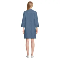 Lands' End Women's Cotton Poplin 3/4 Sleeve Split Neck Dress