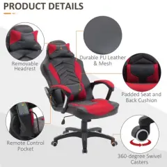 TiramisuBest 6-Point Vibrating Gaming Chair, 5 Modes, Racing Style, Heated, Red Faux Leather
