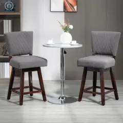 HOMCOM Swivel Bar Stools Set of 2, Counter Height Barstools with Back, Rubber Wood Legs and Footrests, for Kitchen Dining Room Pub, Dark Gray