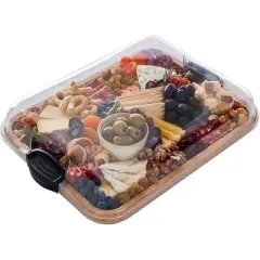 Attop Build-A-Board Bamboo Cutting Board with Single Storage Compartment, Clear Locking Lid, Black Handles