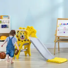 INFURNIC Baby Activity Gyms, Easy Set Up Baby Slide with Basketball Hoop, for Toddler or Kids, Yellow, 51.5"*19.75"*29.25"