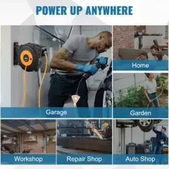 VEVOR Retractable Extension Reel, 50 FT 14AWG/3C SJTOW Power Cord with Lighted Triple Tap Outlet, 13 Amp Circuit Breaker, 180&deg; Swivel Bracket