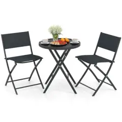 Costway 3 PCS Folding Patio Bistro Set with Tempered Glass Coffee Table & 2 Patio Chairs