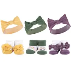 Hudson Baby Infant Girl 12Pc Headband and Socks Giftset, Purple Green Yellow, One Size