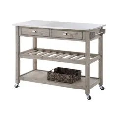 Montana Kitchen Island with Stainless Steel TopLight Barnwood Wire Brush - Boraam
