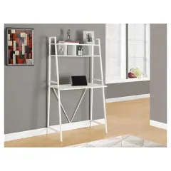 Space Saving White Top Computer Desk - White Metal - EveryRoom