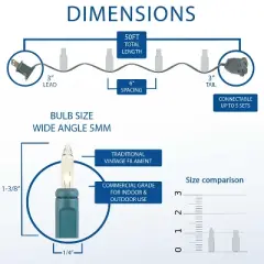 Novelty Lights 50 Feet 100 Bulbs Incandescent Mini Lights, Green Wire with 6" Spacing, UL Listed for Indoor/Outdoor Use, Connectable