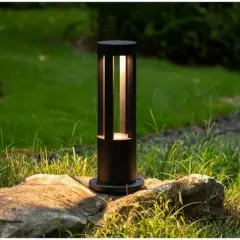 Round Black LED Garden Aluminum Light, Gardenized Decorative Outdoor Bollard Light for Garden, Pathway, and Driveway
