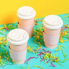 Sparkle and Bash 48-Pack Blush Pink Insulated Disposable Coffee Cups with Lids and Sleeves, 16oz Paper Hot Cup Wedding Reception, Girl