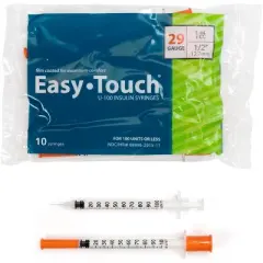 Easy Touch Insulin Syringes 29 Gauge 1mL 12.7mm, 100 Ct