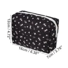 Unique Bargains Portable Floral Cosmetic Bag Black 1 Pc