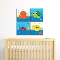 Big Dot of Happiness Under the Sea Critters - Kids Home Decor - 11 x 11 inches Nursery Wall Art - Set of 4 Prints for baby's room