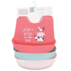 Hudson Baby Infant Girl Silicone Bibs, Life Is Better On The Farm, One Size