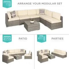 Best Choice Products 7-Piece Modular Outdoor Conversational Furniture Set, Wicker Sectional Sofas w/ Cover