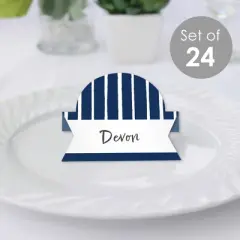Big Dot of Happiness Navy Stripes - Simple Party Decorations Tent Buffet Card - Table Setting Name Place Cards - Set of 24