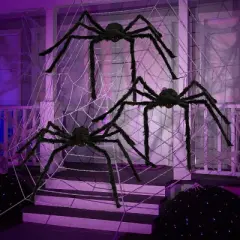 Joyfy 3pcs Halloween 63'' Hairy Huge Realistic Spiders, Indoor Outdoor and Yard Creepy Decor,Halloween Party Garden Haunted House Decorations