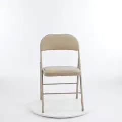 DOMETOUR Set of 2 Folding Chair Leather Padded Folding Chairs Easy to Use and Store Outdoor and Indoor for Home Office Party khaki