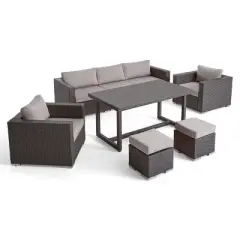 Christopher Knight Home Santa Rosa Outdoor Wicker and Aluminum 8 Piece Sofa Dining Set