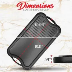 NutriChef Kitchen Flat Grill Plate Pan - Reversible Cast Iron Griddle, Classic Flat Grill Pan Design with Scraper