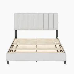 Malik Mid-Century Vertical Channel Linen Upholstered Platform Bed - Eco Dream