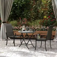 Outsunny Outdoor Wicker Dining Chairs, All-Weather Rattan Armchairs with Armrests, Steel Frame, High Back and Deep Seating