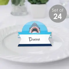 Big Dot of Happiness Shark Zone - Jawsome Shark Party or Birthday Party Tent Buffet Card - Table Setting Name Place Cards - Set of 24