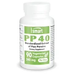 SuperSmart PP40 Pao Pereira 240mg per Day (Well-Tolerated) - Rare Alkaloids Content - Natural Extract | Non-GMO & Gluten Free - 90 Vegetarian Capsules