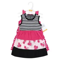 Hudson Baby Infant and Toddler Girl Cotton Dresses, Pink Black Roses