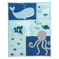 Lambs & Ivy Oceania 6-Piece Baby Crib Bedding Set - Blue Ocean, Nautical, Aquatic, Whale, Octopus Theme