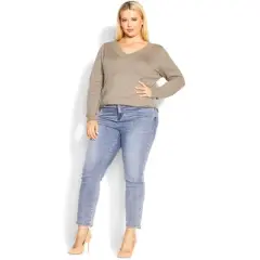 Women's Plus Size Ribbed Trim Sweater - neutral | AVENUE