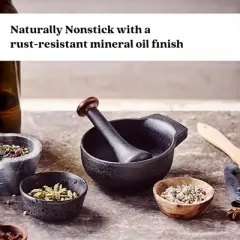 Alva Nori Enameled Cast Iron Mortar and Pestle Set 4" 2 C. Nonstick Manual Food Grinder, Non Toxic, Manual Crusher for Herbs & Spices, Kitchen Tools