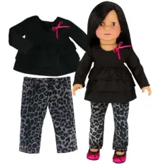 Sophia&rsquo;s Animal Print Jeans & Long Sleeve Ruffle Tee for 18&rdquo; Dolls, Black