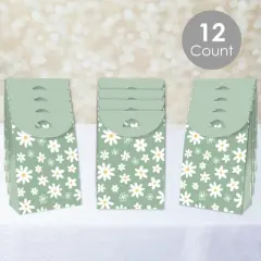 Big Dot of Happiness Sage Green Daisy Flowers - Floral Gift Favor Bags - Party Goodie Boxes - Set of 12