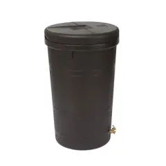Good Ideas Aspen 50 Gallon Capacity Rain Barrel Water Storage Collector Saver with Brass Spigot and Removable Lid, Oak Brown (4 Pack)