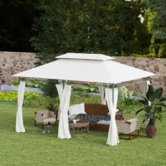 Outsunny&nbsp;10'&nbsp;x&nbsp;13' Patio Gazebo, Double Roof Outdoor Gazebo with Curtains and Metal Frame for Garden, Lawn, Backyard and Deck, Cream White