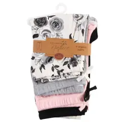 Touched by Nature Baby and Toddler Girl Organic Cotton Pants 4pk, Black Floral