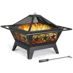 Yaheetech 32inch Fire Pit Outdoor Round Steel Fire Bowl with Mesh Cover Grills Poker for Patio Garden Camping Bonfire