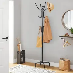 Costway 78'' Metal Coat Rack Free Standing Tree Hat Umbrella Holder Hanger Hooks Black