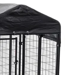 Lucky Dog 8ft x 4ft x 6ft Large Outdoor Dog Kennel Playpen Crate with Heavy Duty Welded Wire Frame and Waterproof Canopy Cover, Black (4 Pack)