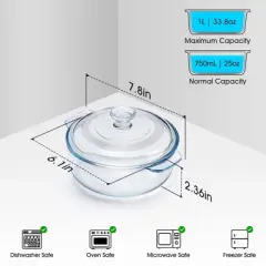 Itopfox Mini Glass Casserole Dish with Lid, Oven Safe Round Baking Dish for Cooking, Serving & Storing, Microwave, Freezer & Dishwasher Safe