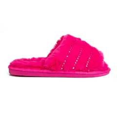 Limited Too Girl's Fuzy House Slippers for Kids in Fuschia with Jeweled Design