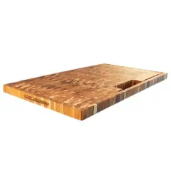EcoDecors 34x20 FSC Teak End Grain Butcher Block with Groove